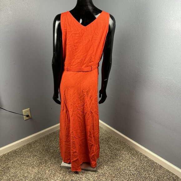 Vtg Claude Rene Orange Linen Side Button Sleeveless Dress Maxi Belt Sz 14 New - Picture 7 of 15